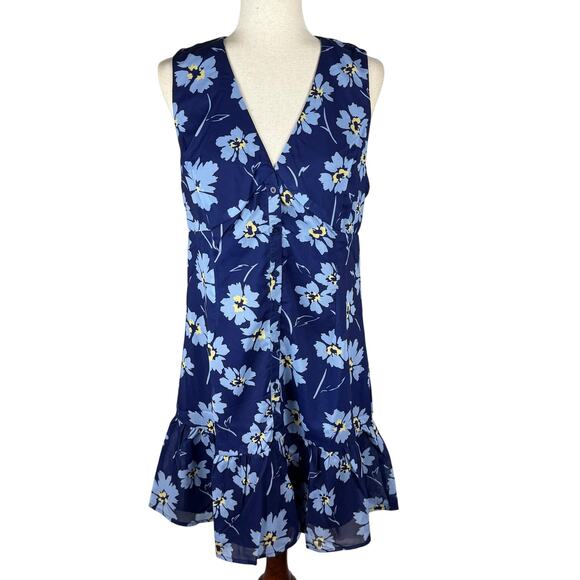 COLLECTIVE CONCEPTS‎ FLORAL SLEEVELESS V-NECK MIDI DRESS IN BLUE NWT SIZE LARGE - Picture 1 of 13